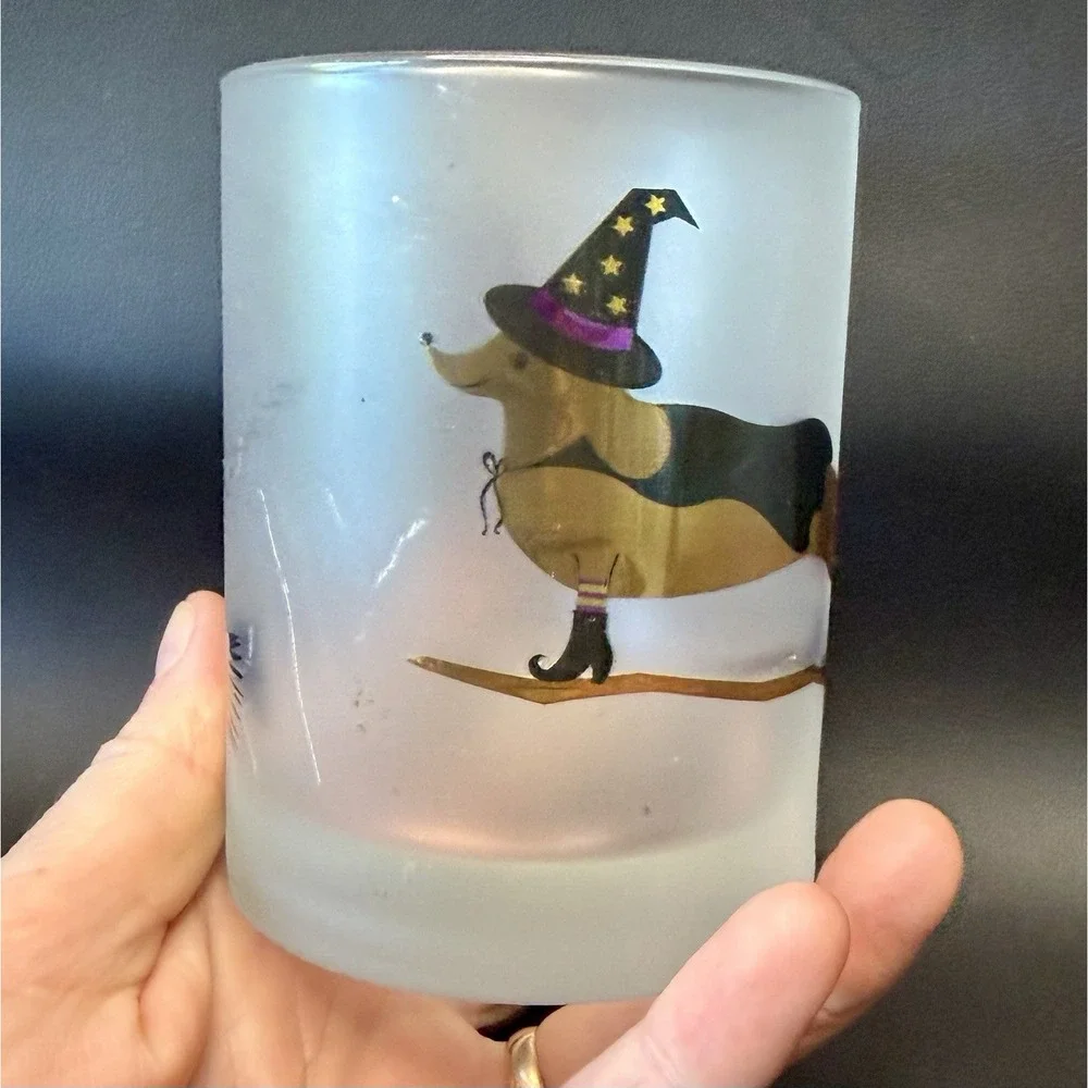 Culver Frosted Halloween Lowball Glasses Set of 3 Weiner Dog Puppy Spooky FUN